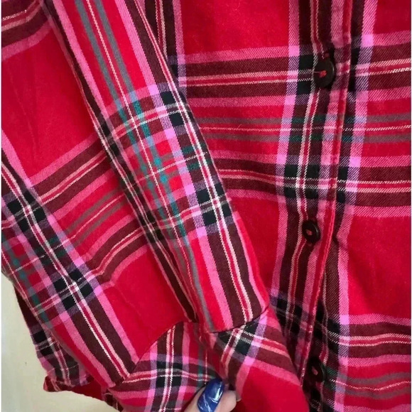 Victoria’s Secret Y2K Plaid Gold Shimmer Button Down Sleep Top Small Holiday - Picture 2 of 13